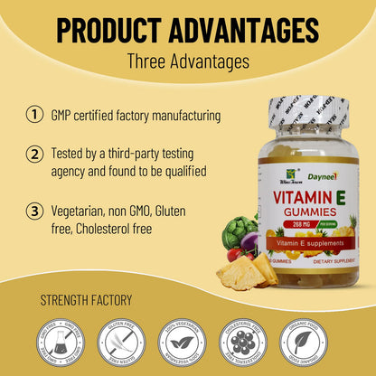 Wins Town Vitamin E Gummies 268mg – Pineapple, Vegan, Non-GMO, 60 Count | Immune, Skin & Eye Support