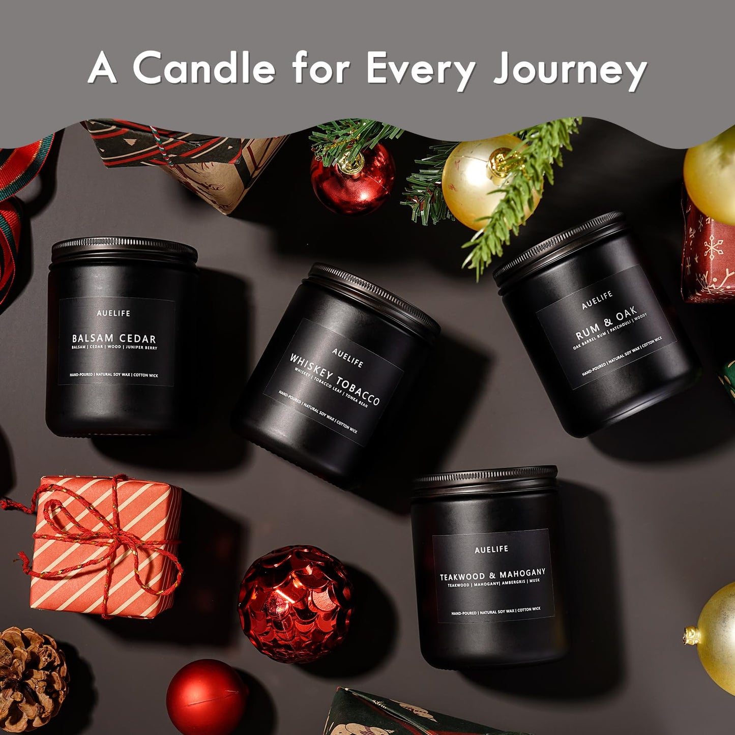 Winter Candle Gift Set for Men – 4 Soy Candles – Masculine Scents