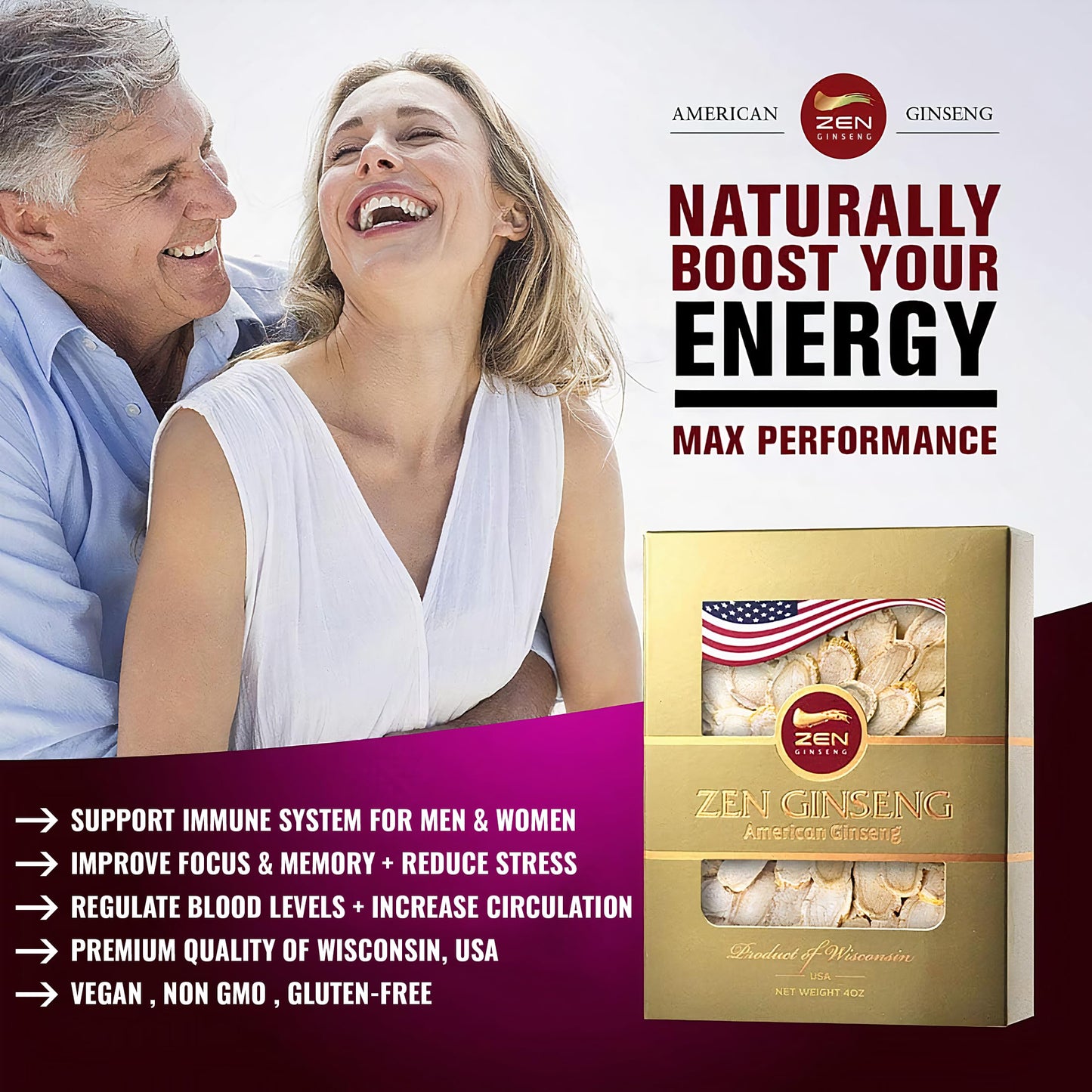 American Wisconsin Ginseng Slices – Energy, Performance & Focus (4 oz)