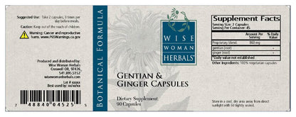 Wise Woman Herbals Gentian & Ginger Capsules - Pure Non-GMO Digestive Support