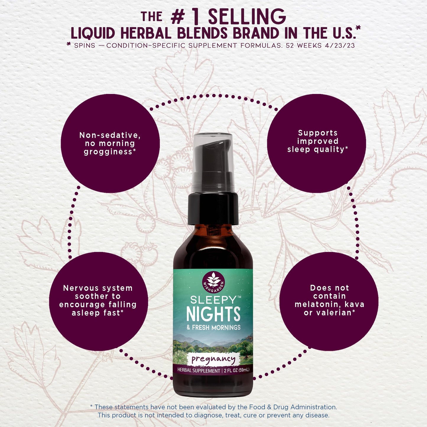 WishGarden Sleepy Nights for Pregnancy – Plant-Based Sleep Aid Safe for Pregnant Moms (2oz)