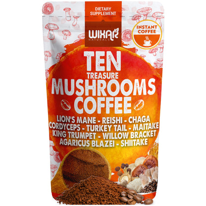 Wixar Mushroom Coffee Blend - Ten-Treasure Mushroom Instant Coffee Powder (5oz)
