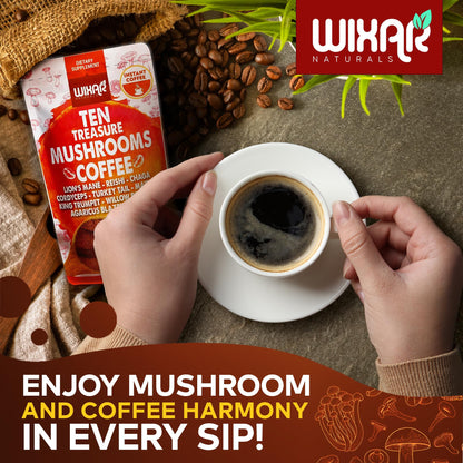 Wixar Mushroom Coffee Blend - Ten-Treasure Mushroom Instant Coffee Powder (5oz)