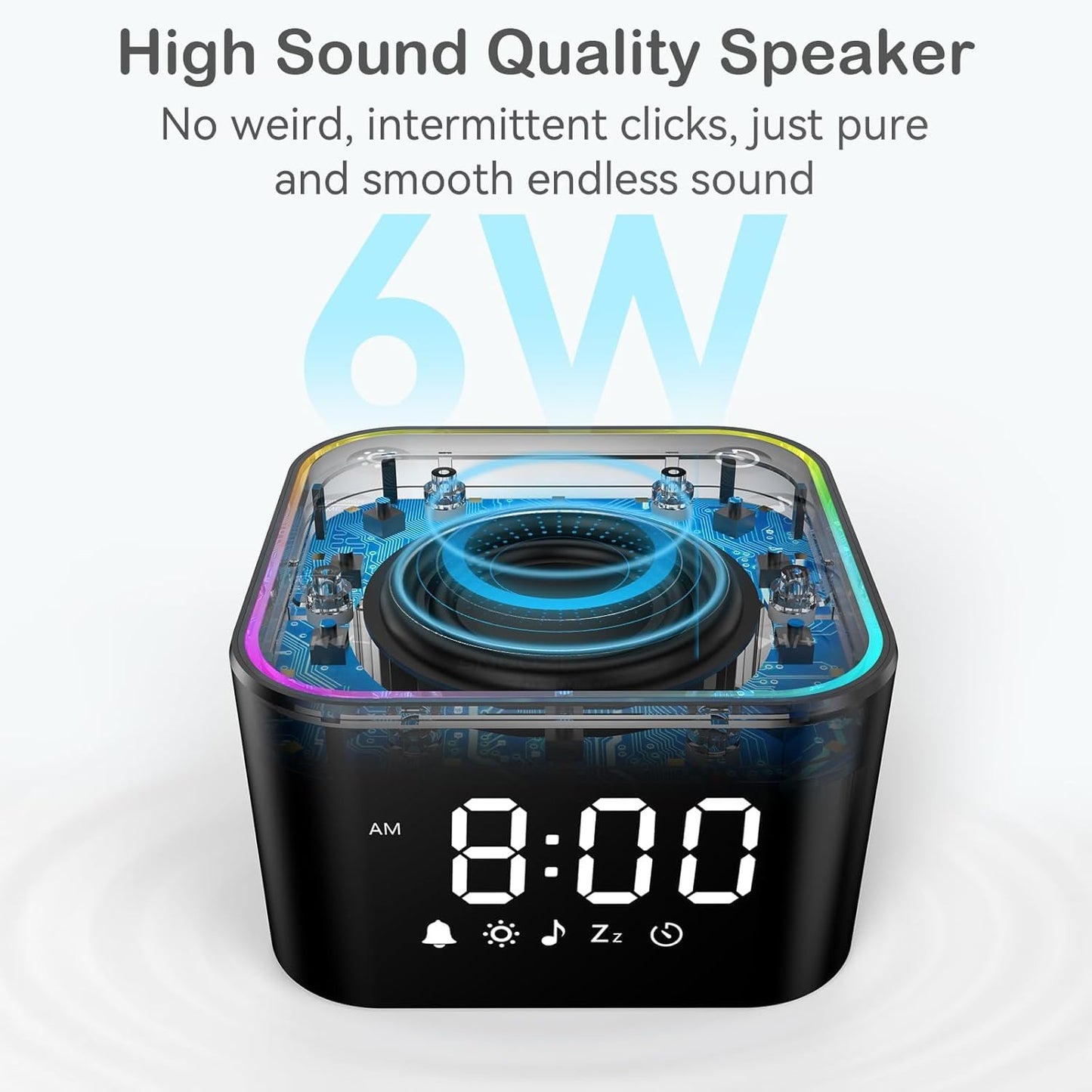 Wkzay Sound Machine with Alarm Clock — 30 Non-Looping Sleep Sounds, Adjustable Volume, Night Light, Memory & Sleep Timer (Black)
