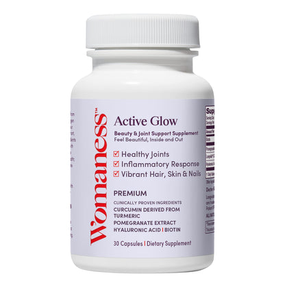 Womaness Active Glow Hair Skin & Nails Vitamins – Biotin, Hyaluronic Acid, Curcumin