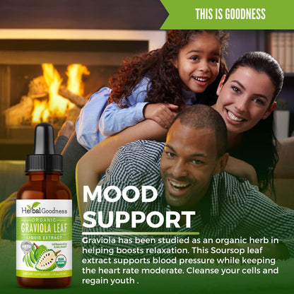 Herbal Goodness Organic Soursop Graviola Leaf Extract 1oz – 15X Concentrated Tincture | USDA Organic & Kosher