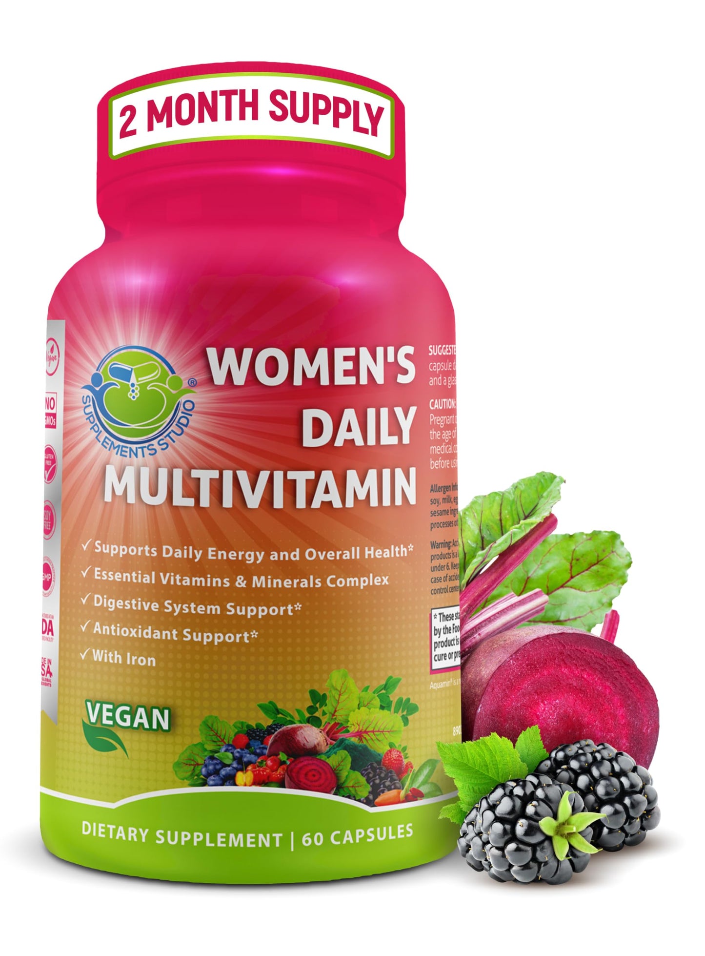 Women's Daily Multivitamin with Iron - Vegan Methylated Multivitamin for Women