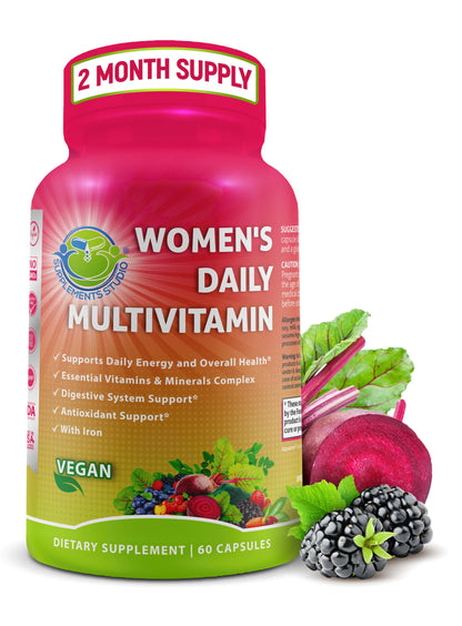 Women's Daily Multivitamin with Iron - Vegan Methylated Multivitamin for Women