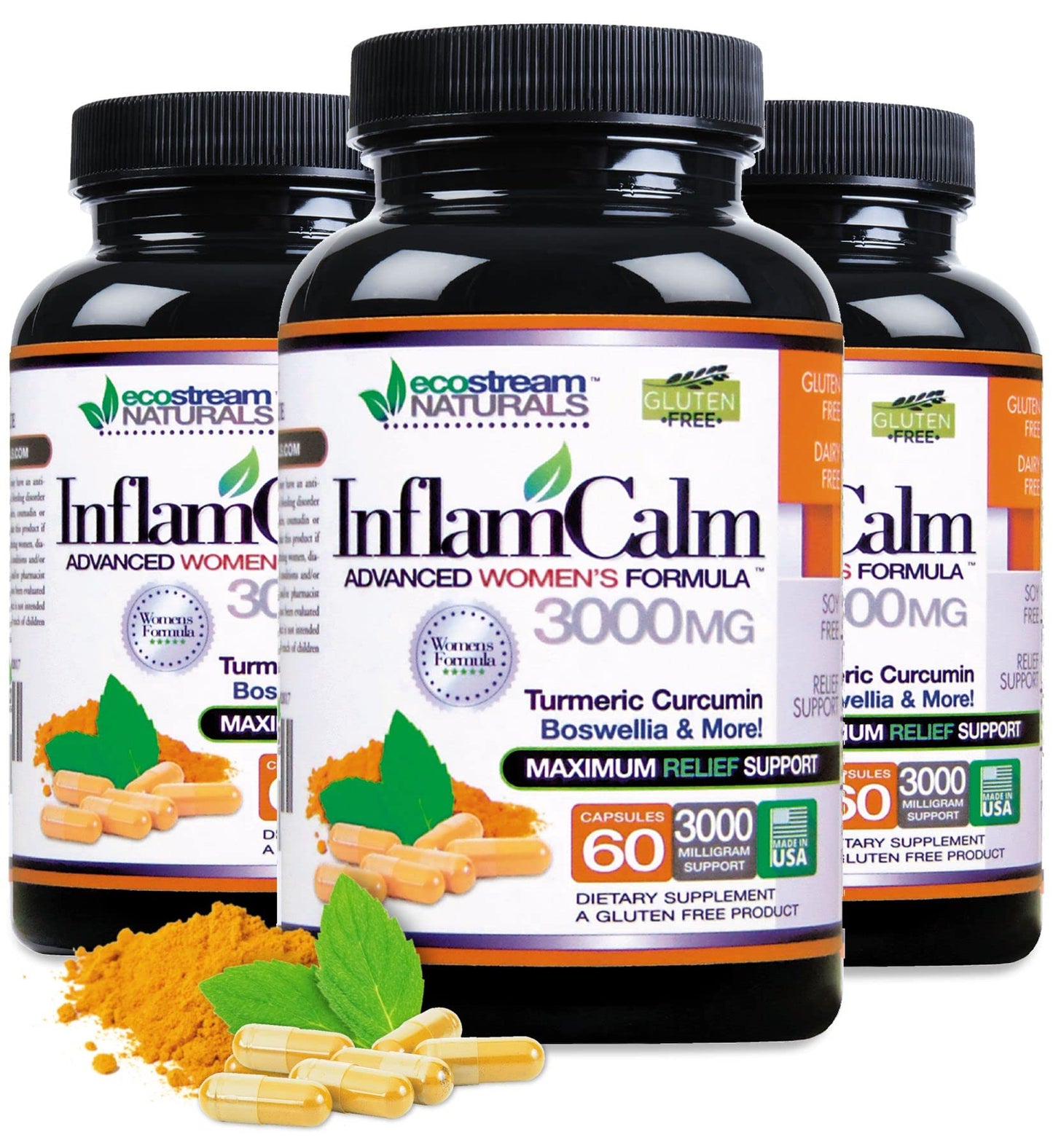 Women's Formula 3000 InflamCalm Advanced with Turmeric, Curcumin, Enzymes and Boswellia | Vegetarian & Gluten Free (Pack of 2)
