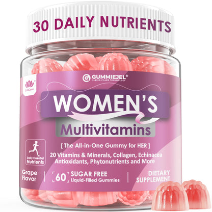 Womens Multivitamin Gummy with Iron, Biotin 2500mcg – Collagen & Keratin, Sugar Free, 60 Count
