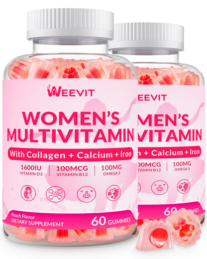 Womens Multivitamin Gummy – Collagen, Iron, Omega-3, Calcium | Sugar Free Daily Vitamins for Skin & Hair