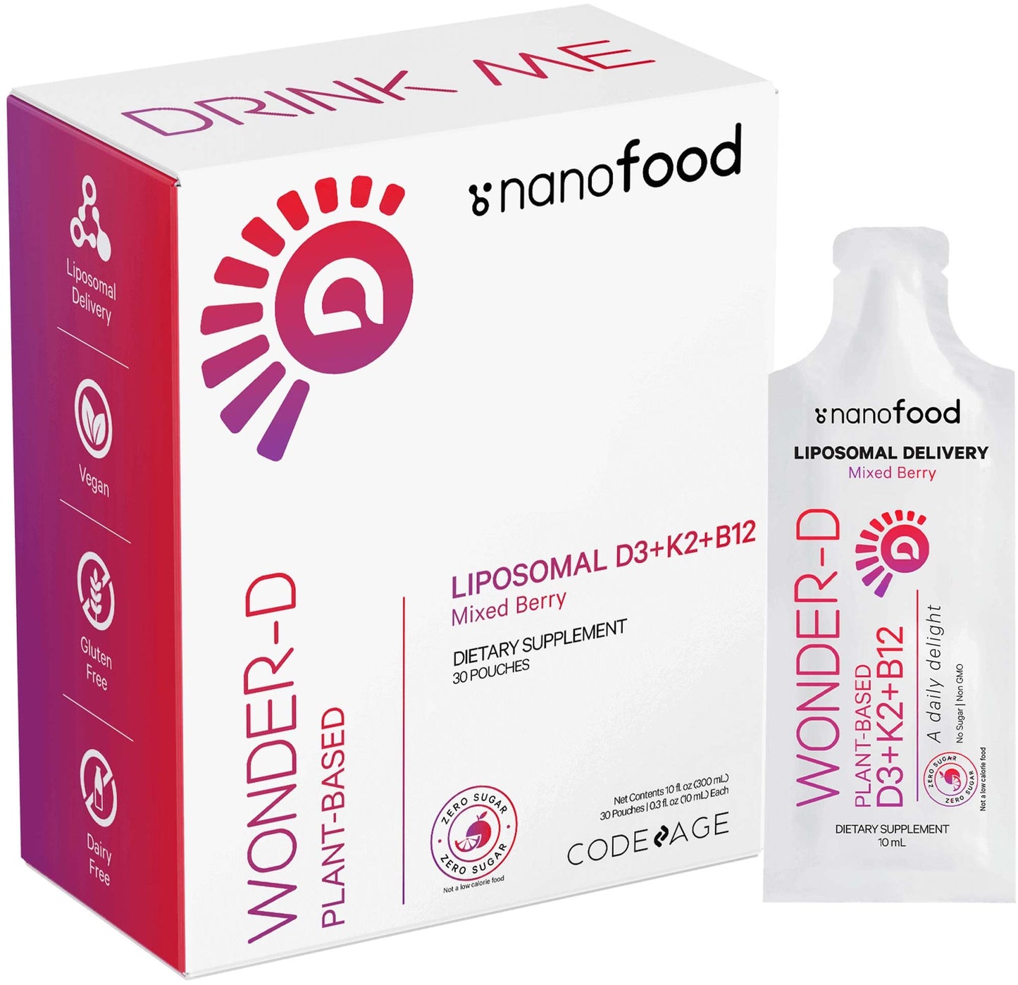 Codeage Liposomal Vitamin D3 Wonder-D – Vegan D3, K2 (MK-7) & B12 in Berry Flavor | 30 Pouches