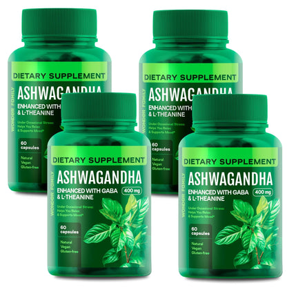 WONDER FAMILY Ashwagandha Complex 96,000mg with GABA, L-Theanine & B6 – Calm, Focus & Mood Support – 240 Capsules (Non-GMO, Gluten-Free) – 4 Pack