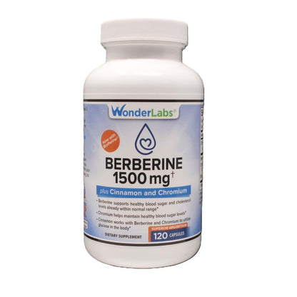 Wonder Laboratories Berberine HCL 1500mg with Cinnamon, Chromium & BioPerine – Immune, Glucose & Heart Health, Gluten & GMO Free | 120 Capsules