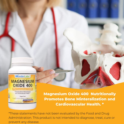 Wonder Labs Magnesium Oxide 400 – 483 mg, Pharmaceutical Grade | 250 Tablets