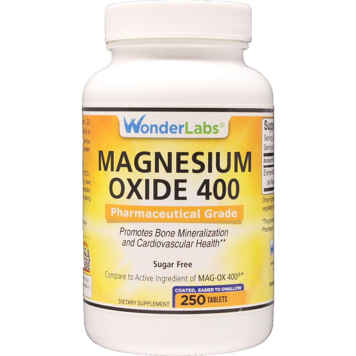 Wonder Labs Magnesium Oxide 400 – 483 mg, Pharmaceutical Grade | 250 Tablets