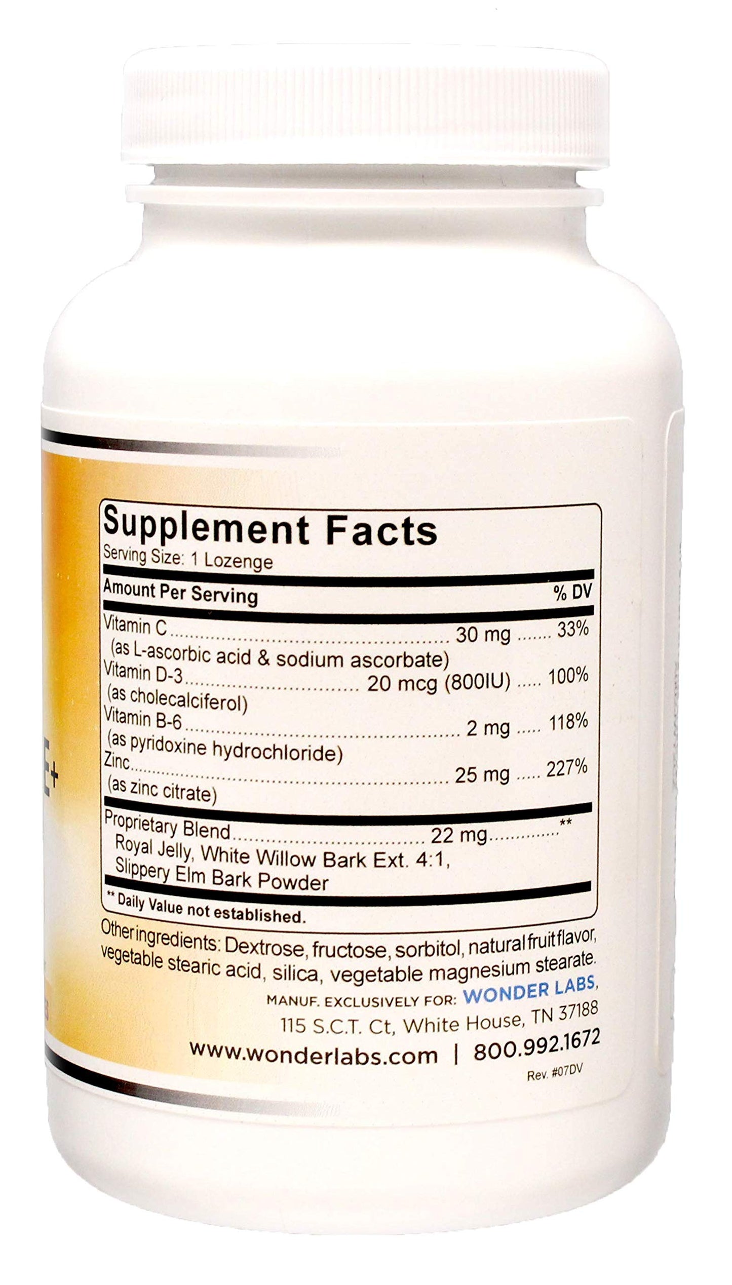 Wonder Laboratories Zinc Lozenges with Vitamin C – 25 mg Zinc, 30 mg Vitamin C, 100 Lozenges
