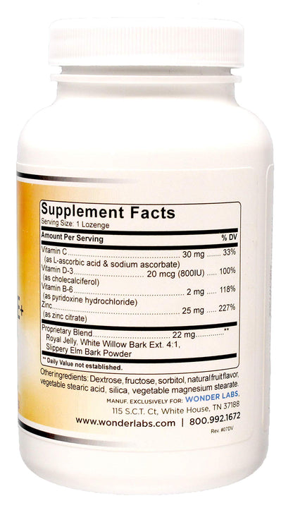 Wonder Laboratories Zinc Lozenges with Vitamin C – 25 mg Zinc, 30 mg Vitamin C, 100 Lozenges