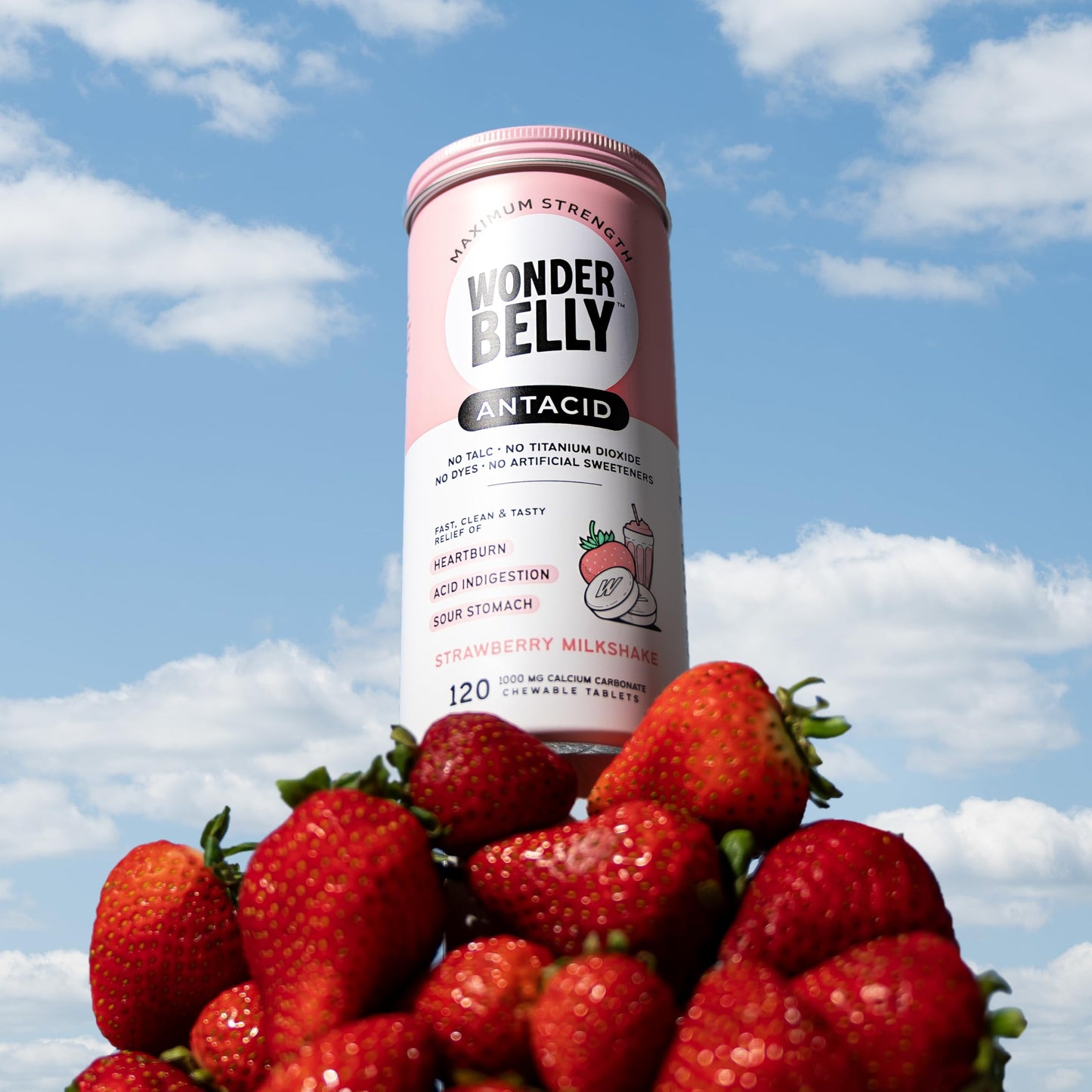 Wonderbelly Antacid – Extra Strength 1000 mg Calcium Carbonate Chewables | Strawberry Milkshake