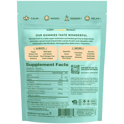 Plant People WonderCalm Mushroom Gummies – Ashwagandha Stress & Mood Support (Peach, 60 Count) – Vegan, Gluten-Free