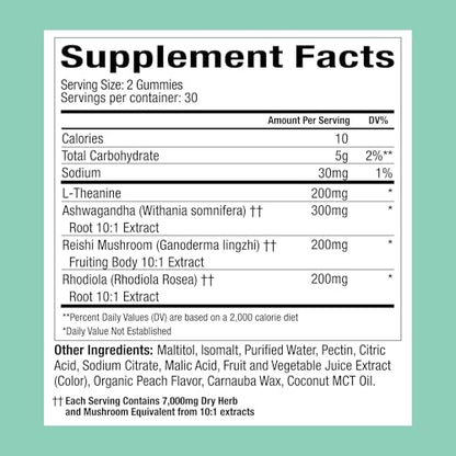 Plant People WonderCalm Mushroom Gummies – Ashwagandha Stress & Mood Support (Peach, 60 Count) – Vegan, Gluten-Free