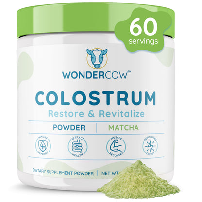 WONDERCOW Colostrum Powder for Gut Health, Immune Support & Muscle Recovery | Pure Whole Bovine Colostrum with Matcha, 60 Servings