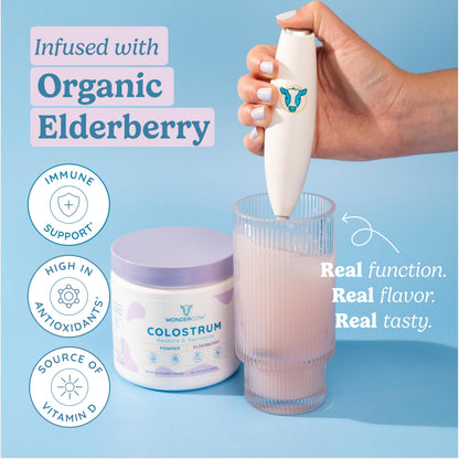 WONDERCOW Colostrum Powder for Gut Health, Immune Support & Recovery | Elderberry, 60 Servings
