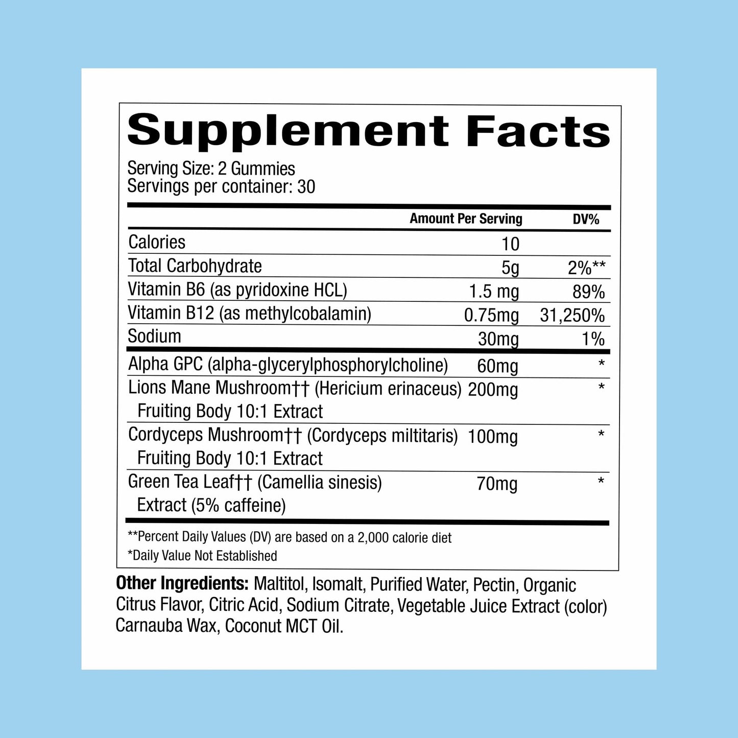 WonderFocus Mushroom Gummies with Lion’s Mane & Cordyceps – Nootropic Brain Support (Vegan, Sugar-Free, Citrus) 60 Count