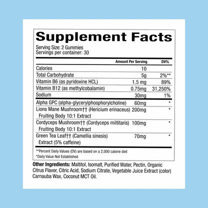 WonderFocus Mushroom Gummies with Lion’s Mane & Cordyceps – Nootropic Brain Support (Vegan, Sugar-Free, Citrus) 60 Count