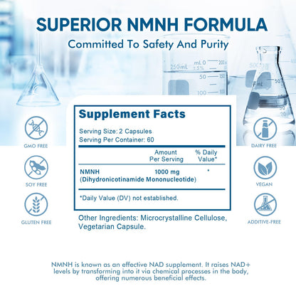 WONERPRO NMNH - 1000mg NMNH NAD+ Booster Supplement | 120 Capsules for Anti-Aging, Energy & Focus