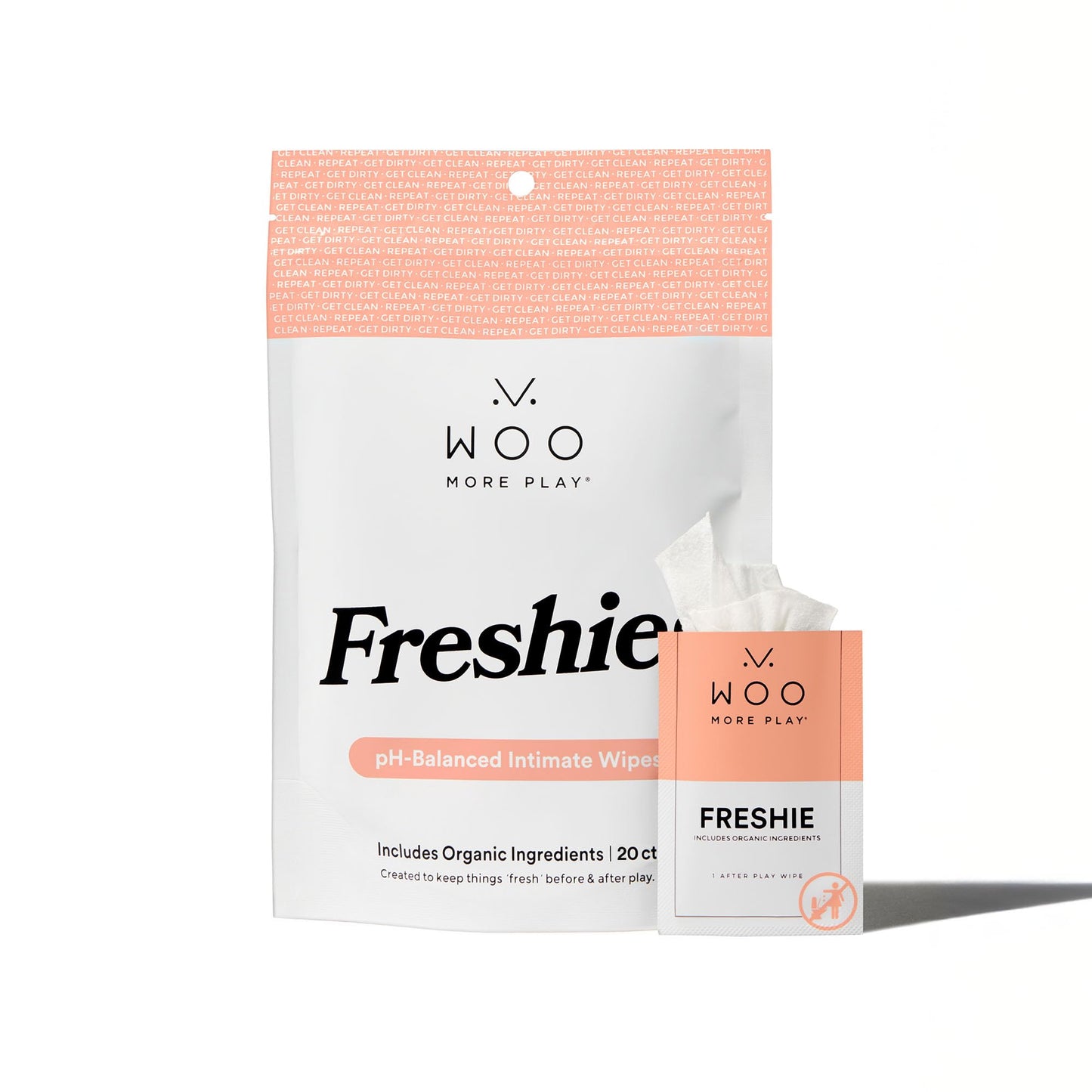 Woo More Play Freshies Wipes – All-Natural Feminine Intimacy Wipes with Aloe Vera & Coconut Water, 20ct (Vegan)