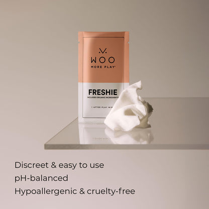 Woo More Play Freshies: All-Natural Feminine Intimacy Wipes with Coconut Oil & Aloe Vera - Vegan & Cruelty-Free, 10ct