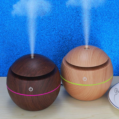 Wood Grain Mushroom Mini Air Diffuser — 130ml Capacity, Deep Wood Grain Finish