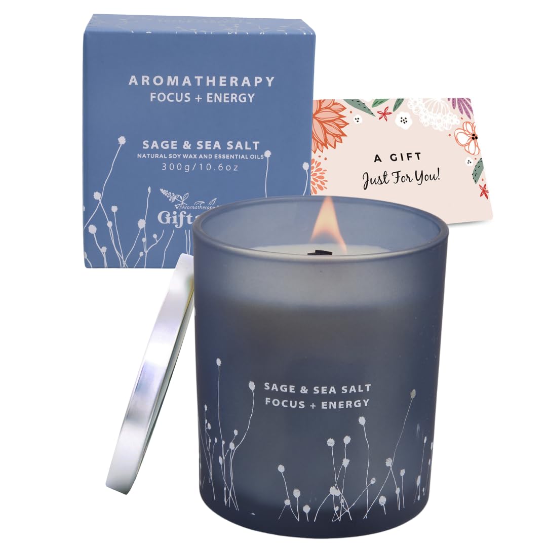 White Sage Sea Salt Wood Wick Soy Candle 10.6 oz | Aromatherapy & Cleansing