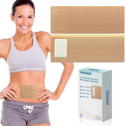 Woowruier 32 Pcs Castor Oil Patches – Anti-Leakage Pack Wrap for Belly, Feet & Knee (Oils Not Included), 5.1 x 3.9 inches