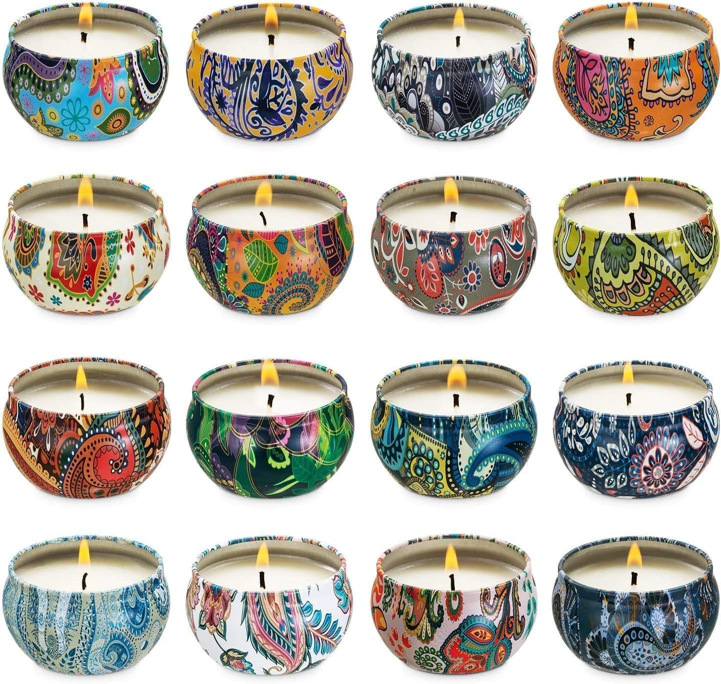 WPONSZU 16-Pack Scented Candles Gift Set – 2.5 oz Soy Tin Candles for Home Décor & Travel