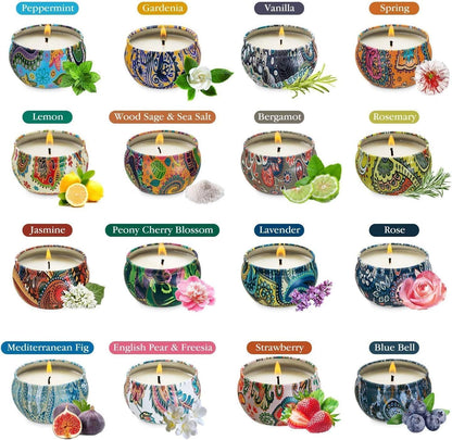 WPONSZU 16-Pack Scented Candles Gift Set – 2.5 oz Soy Tin Candles for Home Décor & Travel
