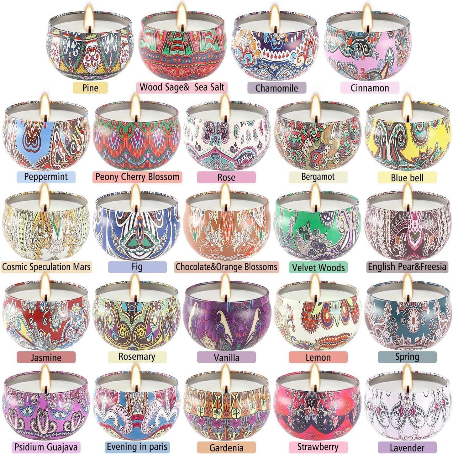 WPONSZU 24-Pack Scented Candles Gift Set - Soy Wax Travel Tin Jars 2.5 oz