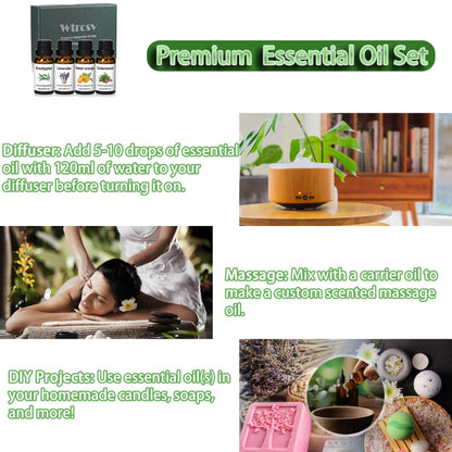 Wtrcsv Essential Oils Set – Eucalyptus, Lavender, Cedarwood & Sweet Orange | Diffuser & DIY Projects