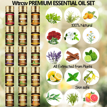 Wtrcsv Essential Oils Set – 15 Premium Blends for Diffusers & DIY