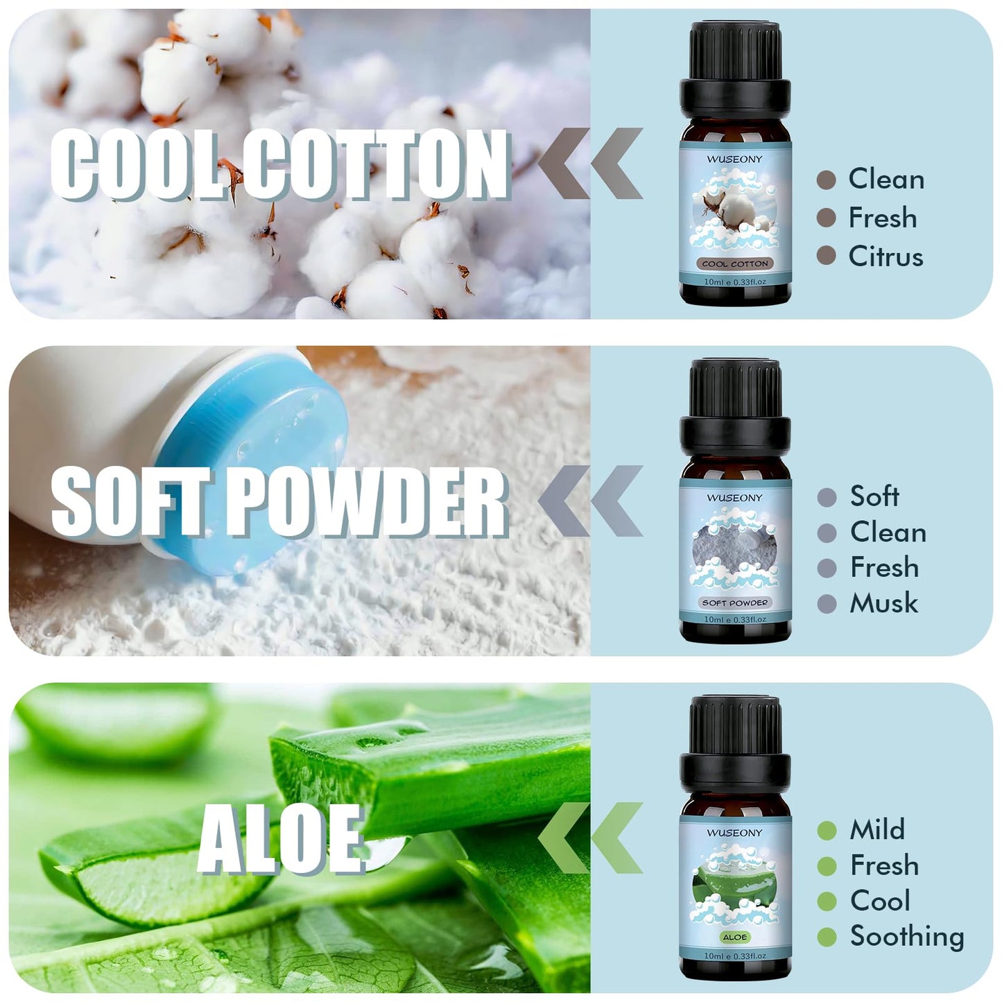 WUSEONY Clean Fragrance Oils Set – Premium Diffuser Essential Oils