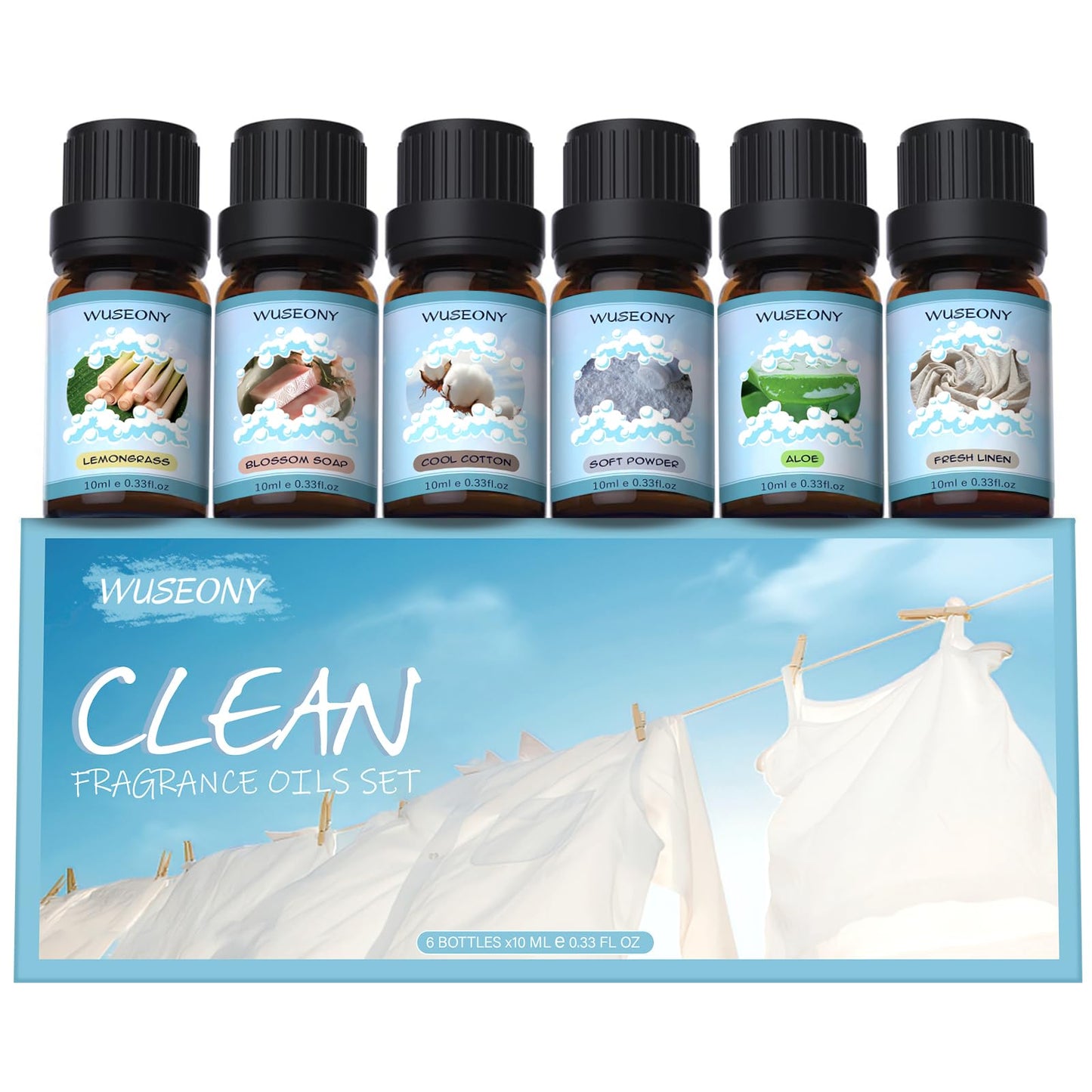 WUSEONY Clean Fragrance Oils Set – Premium Diffuser Essential Oils