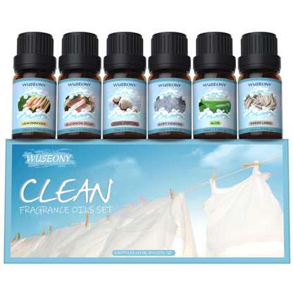 WUSEONY Clean Fragrance Oils Set – Premium Diffuser Essential Oils