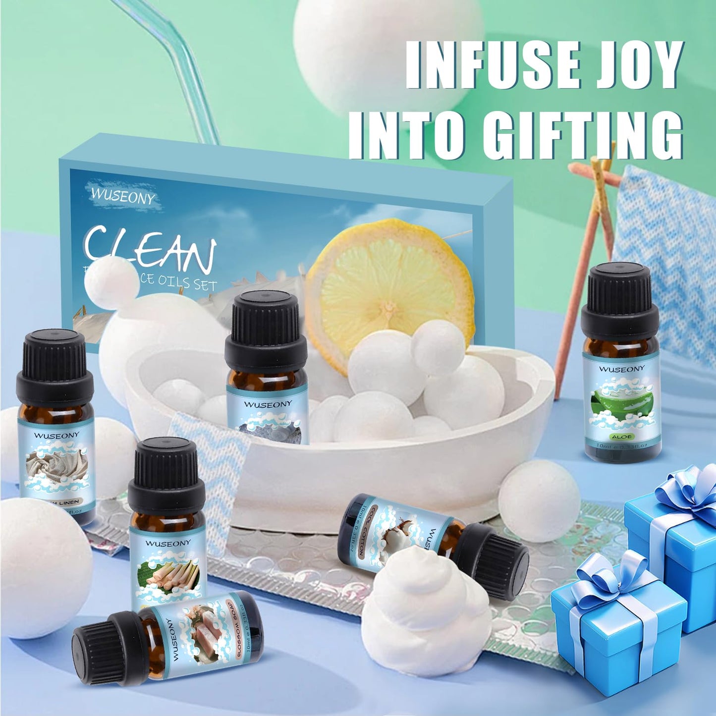 WUSEONY Clean Fragrance Oils Set – Premium Diffuser Essential Oils