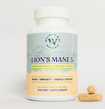 Wellness Wise Naturals Lion's Mane 5-Mushroom Complex – Focus & Immune Support | 60 Count