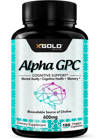 Alpha GPC Choline Supplement 600mg | 180 Veggie Capsules | High-Purity, Bioavailable Nootropic | X Gold Health
