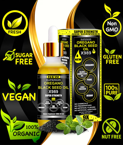 SUPERIOR FULVIC HUMIC X935 – Oil of Oregano with Black Seed Oil Drops, 400 Servings, 2-in-1 Organic Liquid