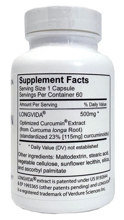 Xalya Longvida Curcumin 500 mg – 60 Capsules | High Absorption, 285x Bioavailable, Non-GMO, Vegan & Gluten Free