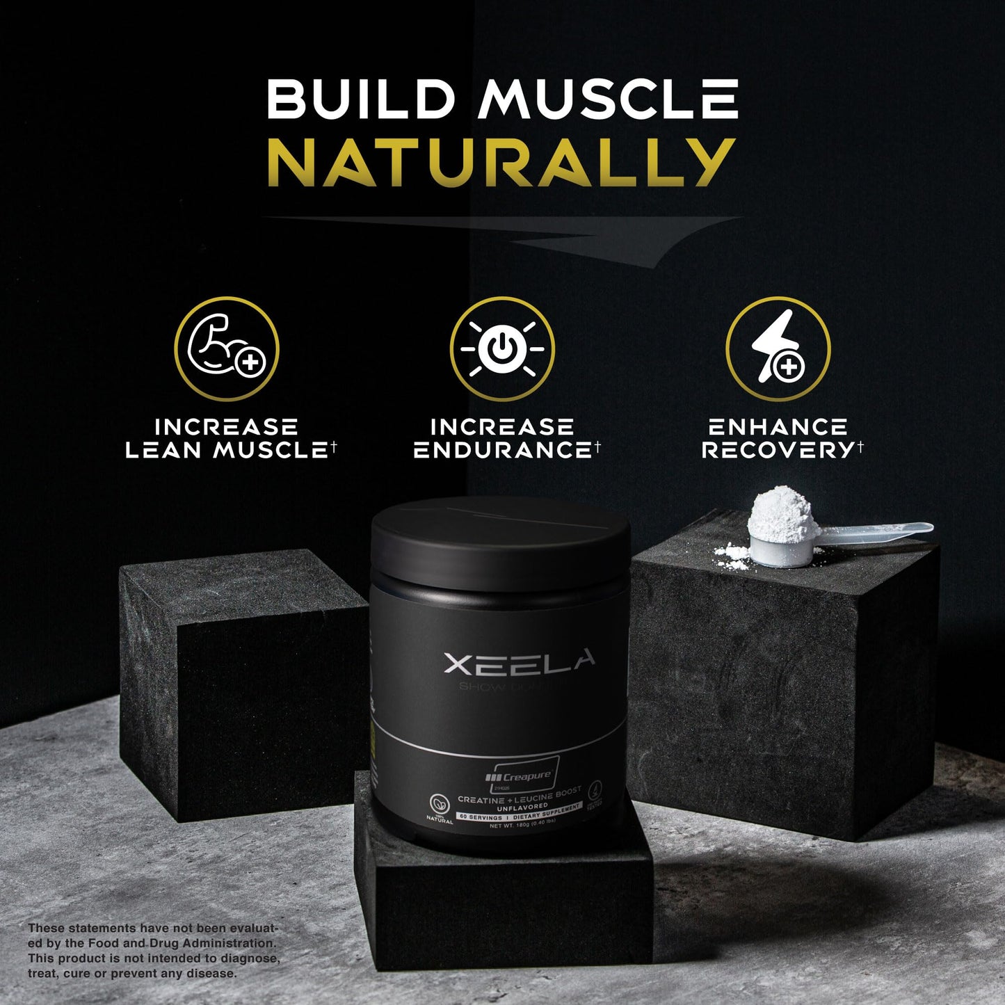 XEELA Creatine for Lean Muscle Gain – Unflavored, 60 Servings | Creapure, Vegan