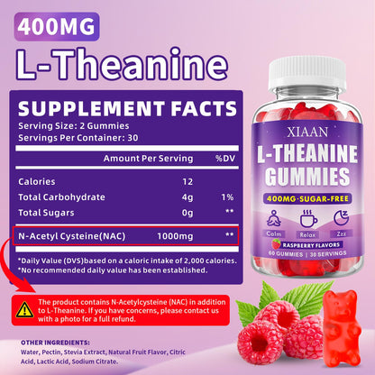 XIAAN L-Theanine Gummies for Kids & Adults – 400mg Chewable L-Theanine, Calm, Zzz & Relaxation, Vegan & Organic Raspberry Flavor, 120 Counts